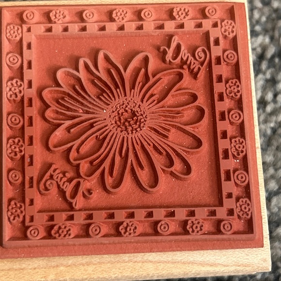 Great Impressions Daisy Flower Checker Framed Rubber Stamp F69 Wood Mount #Z38 - Picture 9 of 11